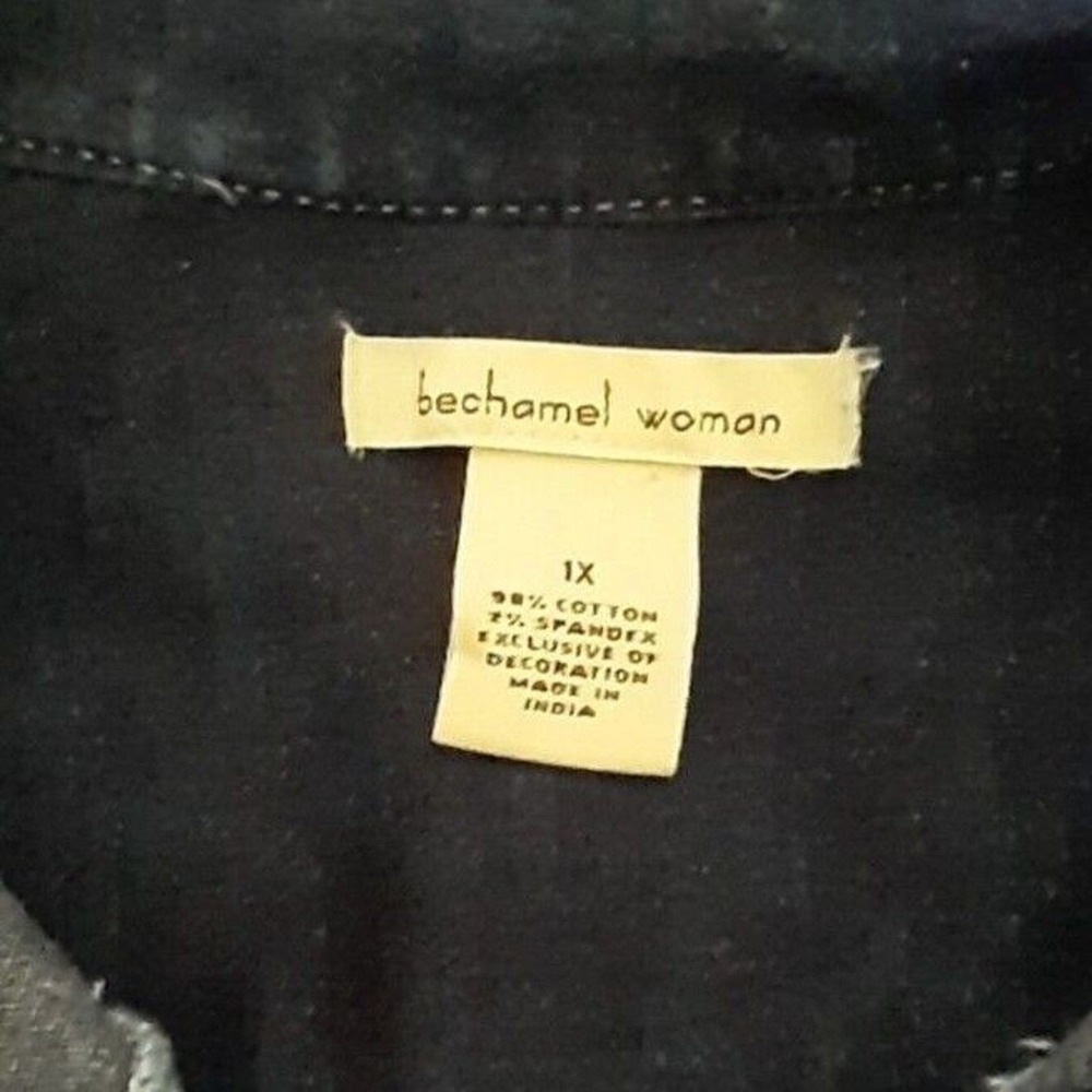 Womens Denim Jacket embroidered flowers beaded lace trim Size 1X bechamel - Picture 4 of 4